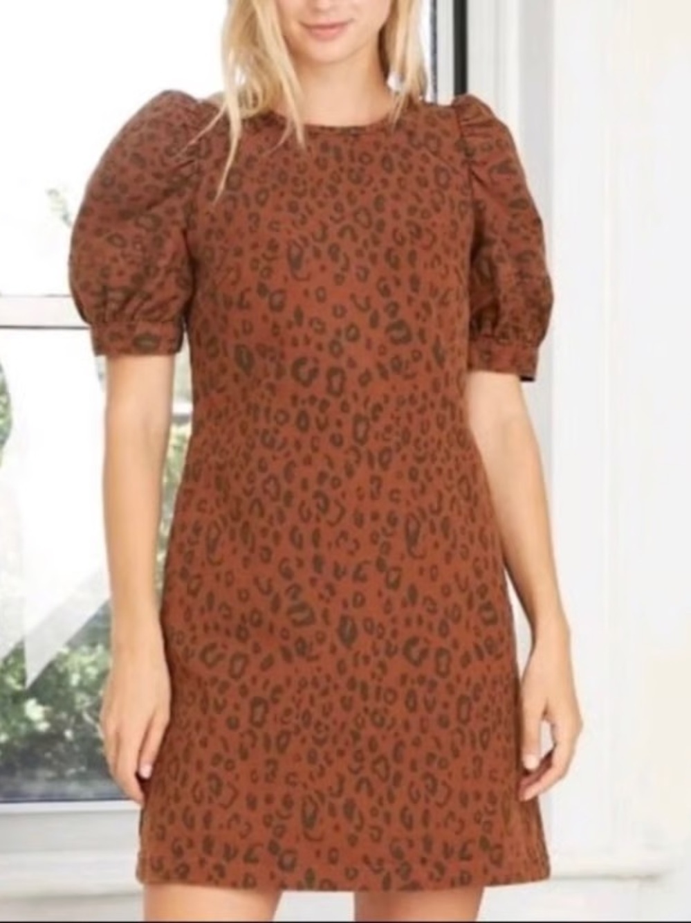 Universal Thread Brown Leopard Puff Sleeve Mini Dress EUC